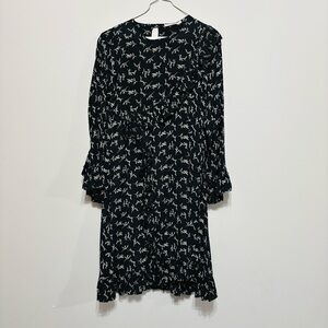 Mes Demoiselles Black and White Long Sleeve Bell Dress